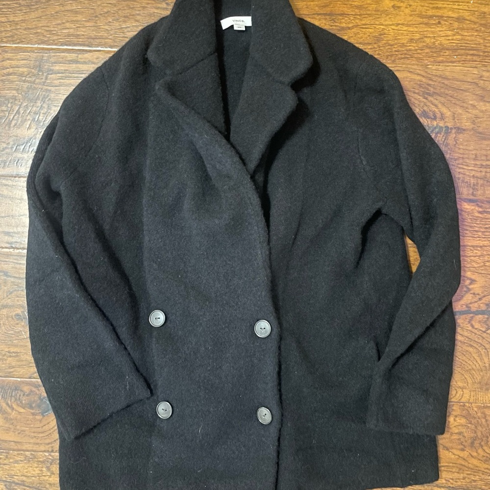 Vince Classic wool alpaca women’s blend natural Black Pea Coat jacket medium